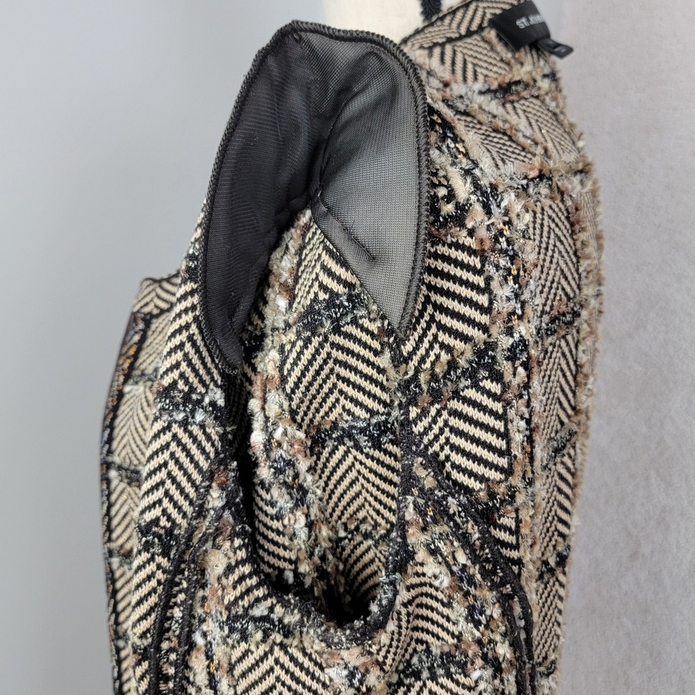 St. John Knit Jacket Women 6 Brown Chevron Plaid Metallic Zip Front Old Money - Picture 15 of 16